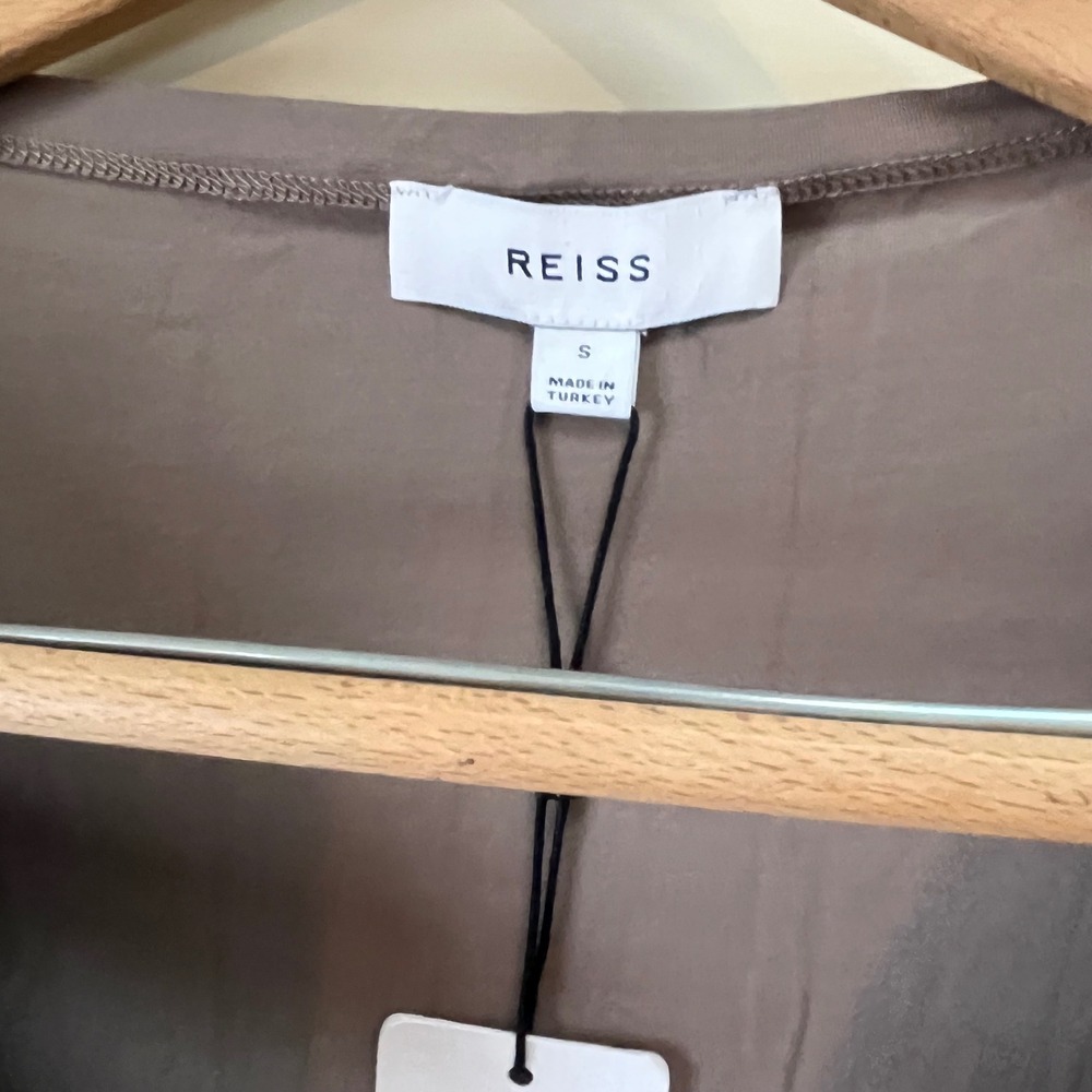 NWT REISS Taupe Mocha Drape Front Midi Knit Dress Size S - Picture 2 of 6